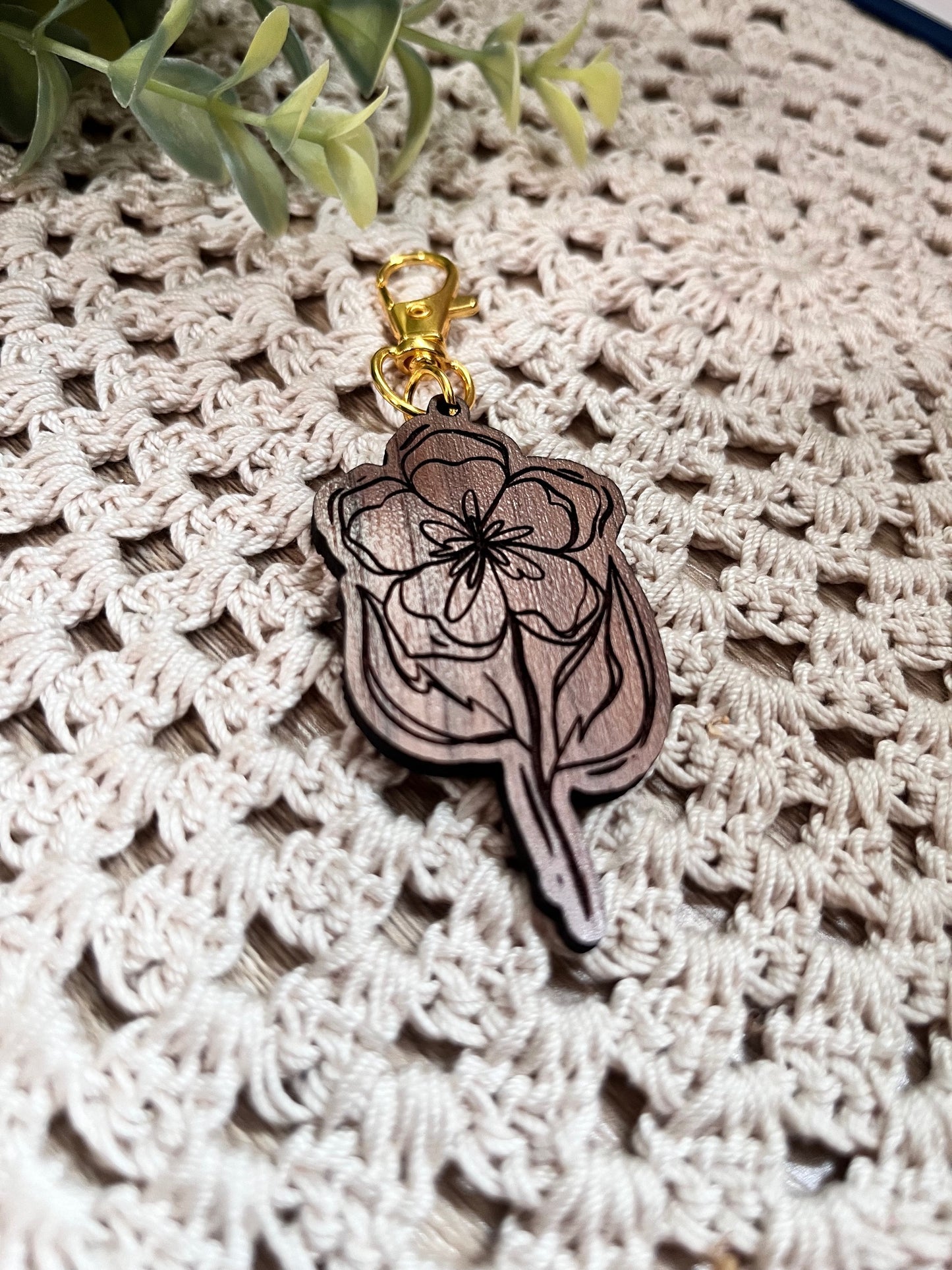 Flower Wood Keychain
